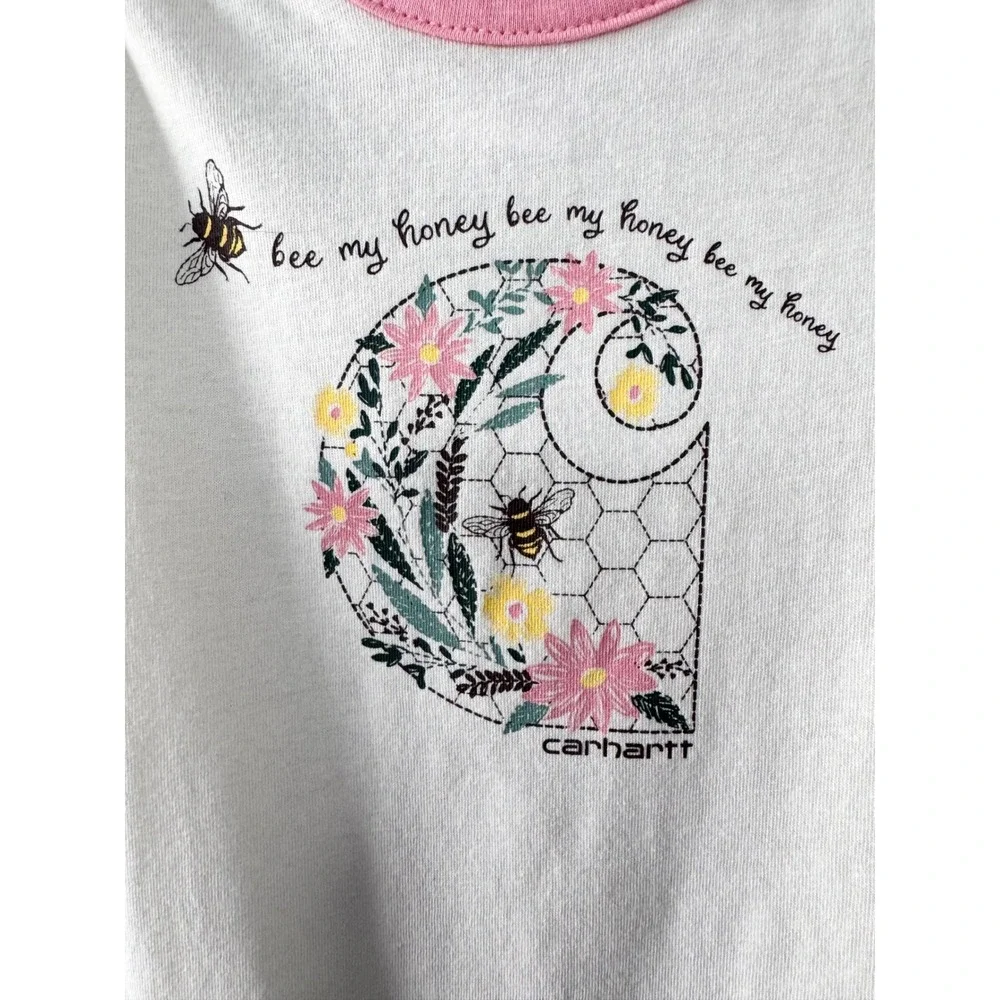 Carhartt Baby Girls Bee My Honey Floral Logo Bodysuit White Pink 18M SD9921-G